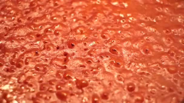 Close up processo di bollitura salsa di pomodoro rosso vegetale rendendo deliziosi spuntini per pizza o pasta — Video Stock