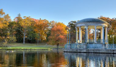 Güzel bahçe sonbahar su