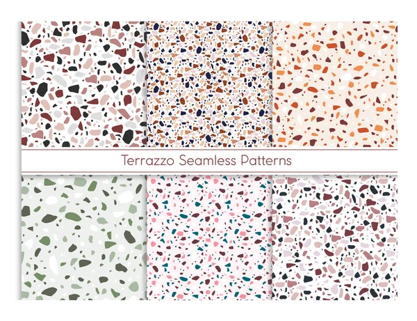 Terrazzo nahtlose Muster Vektor Illustration Set, Marmor Mosaik Stein Textur für Boden oder Wand, klassisches Bodendesign abstrakten Hintergrund — Stockvektor