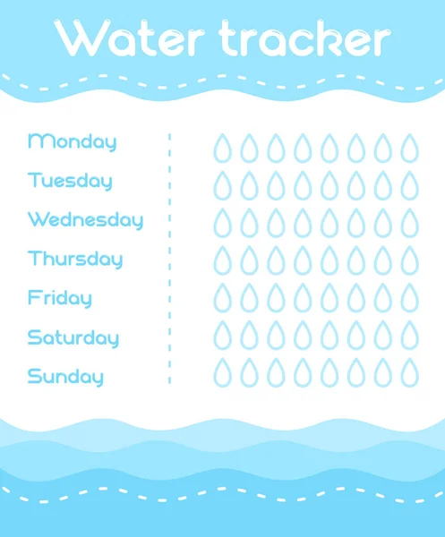 Ilustração vetorial do modelo de Rastreador Diário de Água em cores azuis. Fitness e calendário de água de vida saudável em estilo plano. —  Vetores de Stock
