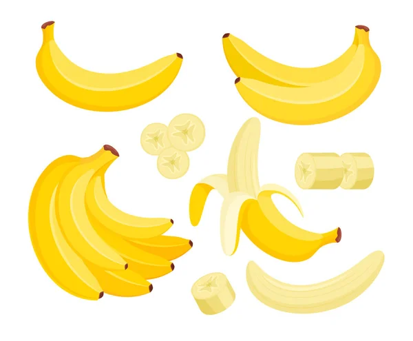 Conjunto de ilustrações vetoriais planas coloridas de banana amarela —  Vetores de Stock