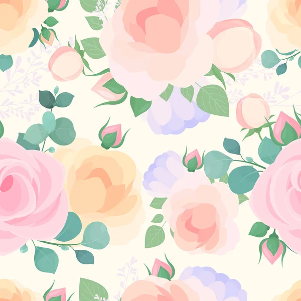 Fleurs couleur pastel vecteur plat motif sans couture — Image vectorielle