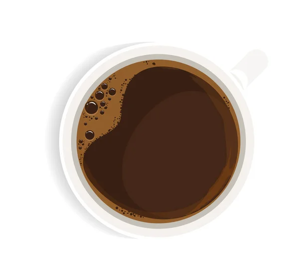 Café negro en taza blanca vista superior ilustración realista. Café fuerte sin leche aislada sobre fondo blanco. Fresco expreso, bebida caliente americana. Bebida vigorizante por la mañana. — Vector de stock