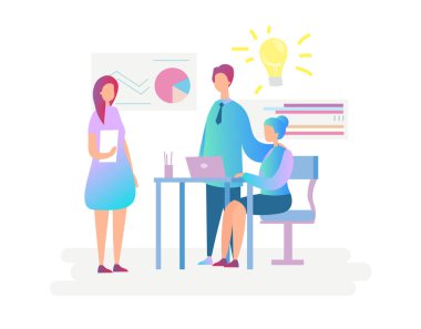 Takım çalışması yaratıcı iş fikri karakter düz tasarım vektör çizimi