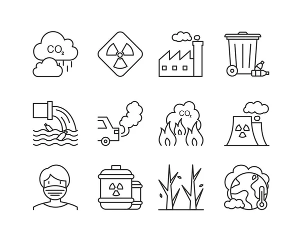 Ekologické ikony osnovy nastaveny. Prvek ilustrace vektoru znečištění životního prostředí — Stockový vektor
