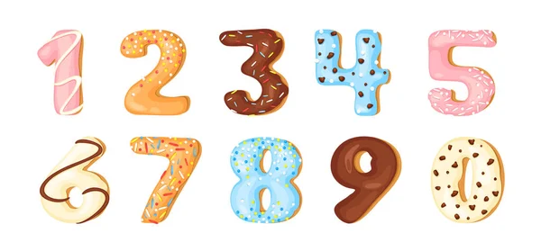 Números de dibujos animados de color conjunto de productos decorados dulces vector de ilustración — Vector de stock