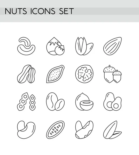 Nuts icônes ligne contour vectoriel illustration ensemble. Formes et sections transversales — Image vectorielle