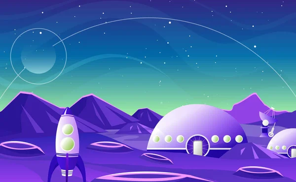 Fantaisie espace paysage planète dessin animé plat design vectoriel illustration fond — Image vectorielle