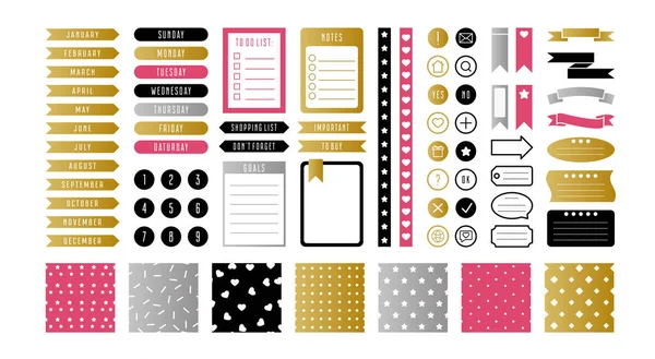 Glitter adesivos, rótulos, etiquetas forma simples vetor ilustração mega conjunto para escritório — Vetor de Stock