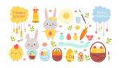 Easter color cartoon flat vector illustration, object and cute characters set