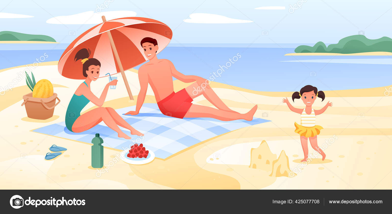 Children enjoying a summer vacation on beach Vector Image