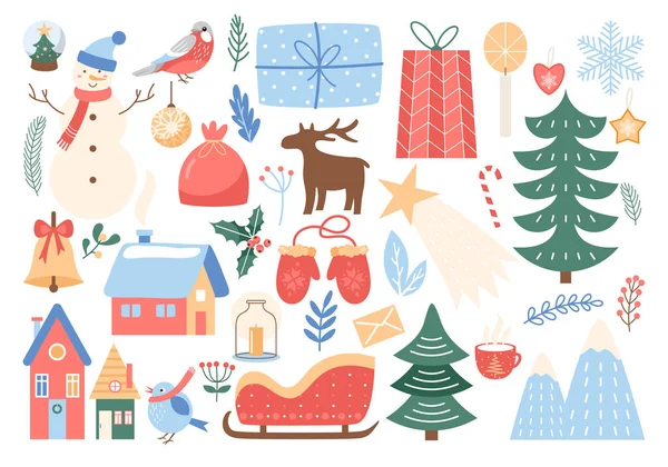 Weihnachten niedlich set, cartoon xmas design elements collection — Stockvektor