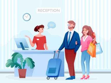 İnsanlarla otel resepsiyonu, resepsiyonist.