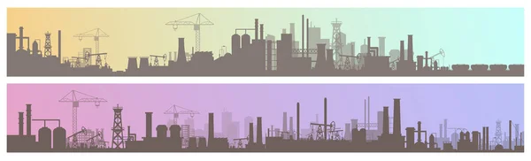 Industrie, vervaardiging landschappen vector illustraties, cartoon platte stedelijke industriële site of zone met fabrieken silhouetten — Stockvector