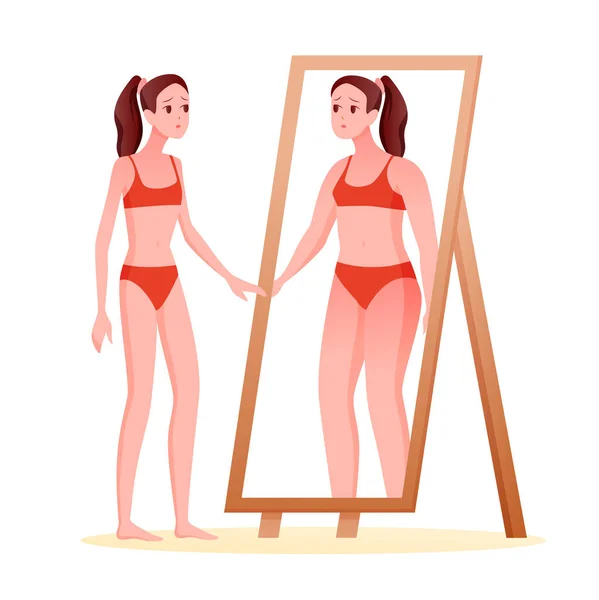 Anorexia ätstörningskoncept, besatthet av viktminskning — Stock vektor