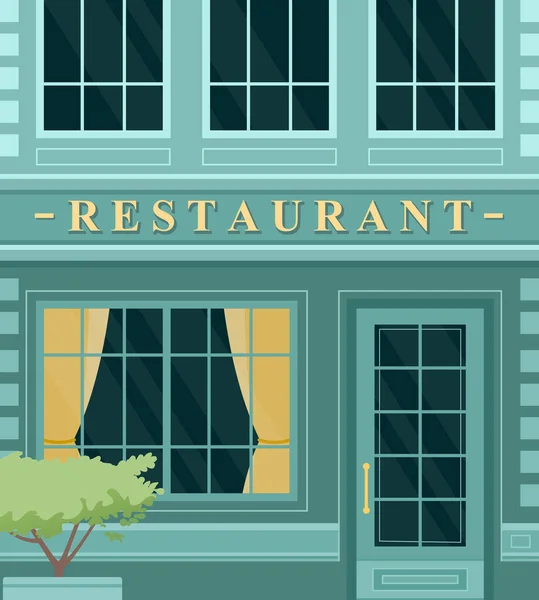 Vintage café restaurante edificio fachada en la calle de la ciudad — Vector de stock