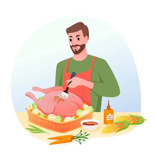 Sült pulyka főzés karácsonyra vagy hálaadásra — Stock Vector