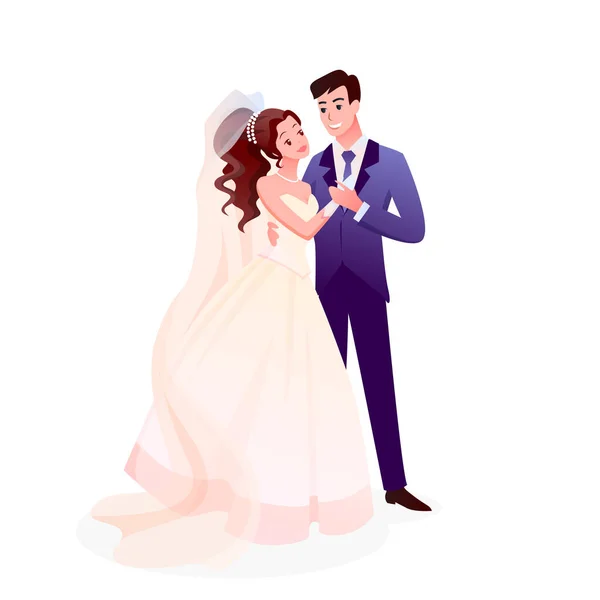 Matrimonio di coppia, personaggi appena sposati in piedi insieme — Vettoriale Stock