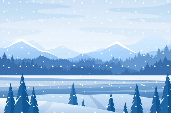 Winterlandschaft, Weihnachten Berg verschneite Natur Landschaft — Stockvektor