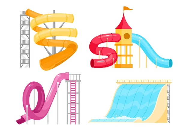 Water amusement park slides, pipe tubes set, cartoon plastic aquapark waterslides — Stock Vector