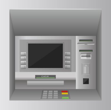 ATM ATM 3D gerçekçi ön görünüm, ATM sokak büfesi, banka servisi