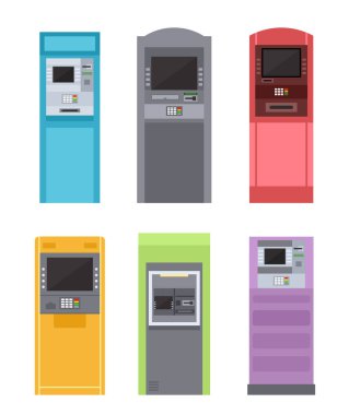 Ödeme için ATM, sokak terminali tecrit seti, renkli bankacılık ekipmanları