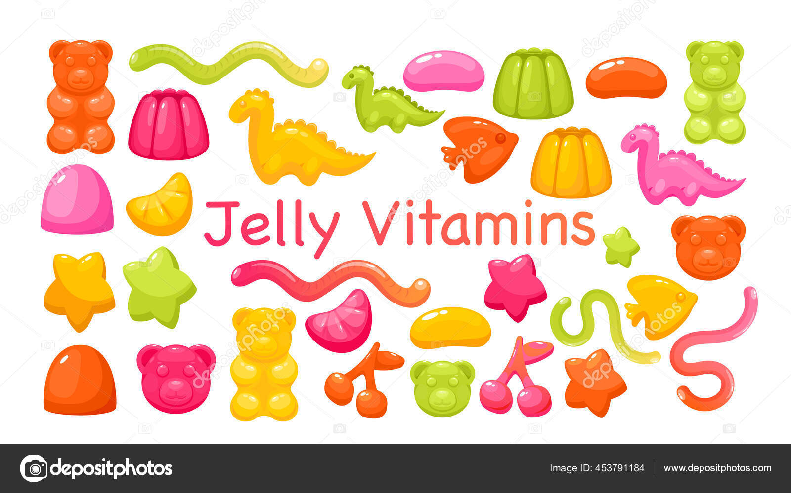 Green gummy bear.Jelly healthy candies. Delicious vitamins. Vector