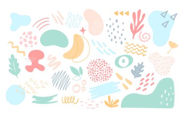 Doğa şekli, geometrik formlar çizgi yuvarlak yaprak karalama noktası kümesi, şirin koleksiyon