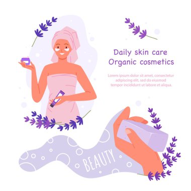 Mutlu kadın teninin gündüz rutini için cilt bakımı organik kozmetik tedavisi