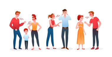 Aile ya da çift, set kavgası, öfkeli erkek ve kadın tartışır, kavga eder.