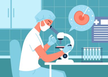 Bilim insanları laboratuarda laboratuvar mikroskobuyla araştırma ve çalışma yapıyorlar.