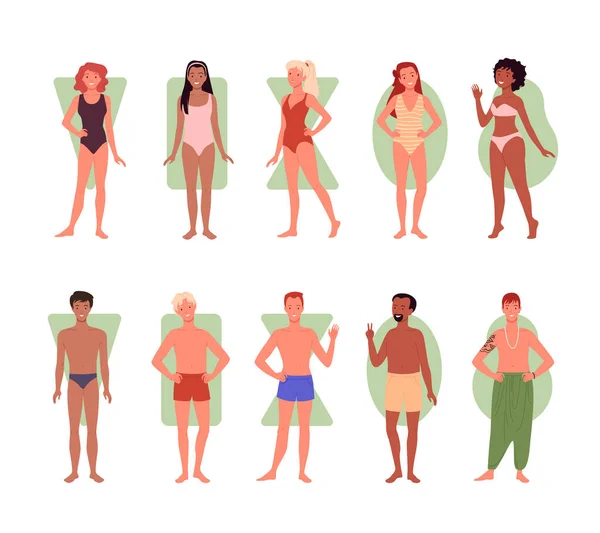 Olika människor kroppsform typer infographic set, olika grupp av man kvinna tecken — Stock vektor