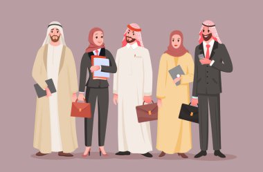 Suudi ofis çalışanları, karikatür kadın çalışan karakterli Arap şirketi.