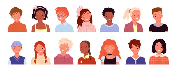 Perfil de criança feliz avatar para conta de mídia social ou blog, crianças da escola sorrindo conjunto — Vetor de Stock