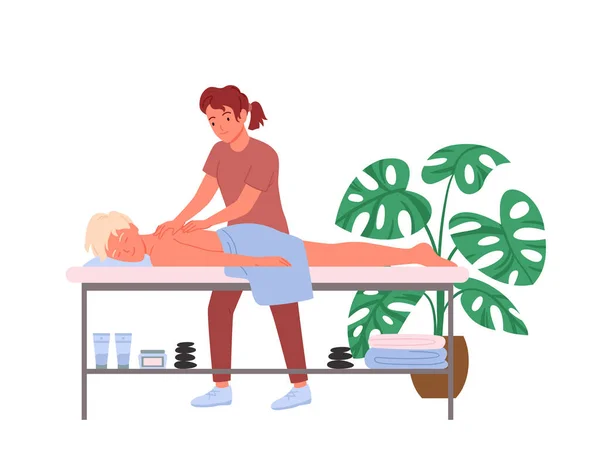 Terapia masażu osteopatycznego, praca kręgarza, masaż kręgosłupa przez lekarza terapeutę — Wektor stockowy