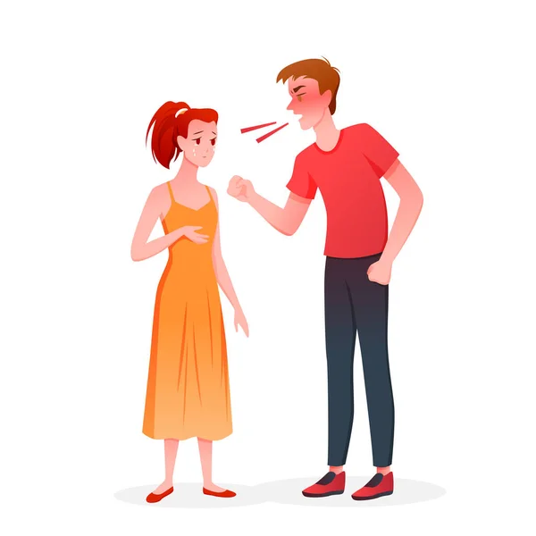 Couple people quarrel, angry husband screaming at crying wife in anger, unhappy marriage — Stock Vector