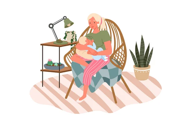 Stillzeit, glücklicher Muttertag, Mutterschaft, Baby trinkt Milch von der Brust — Stockvektor