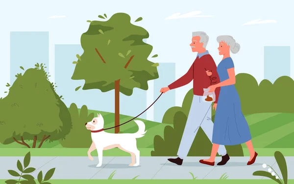 Aufräumen nach dem Hundekonzept, Menschen gehen mit Haustier spazieren, Putzhaufen nach Welpen — Stockvektor