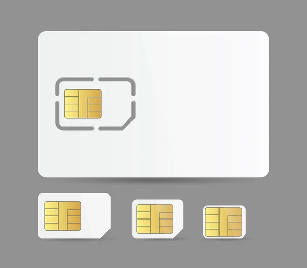 Zestaw kart SIM telefonu, realistyczne białe Simcards dla telefonów komórkowych kolekcji smartfonów — Wektor stockowy