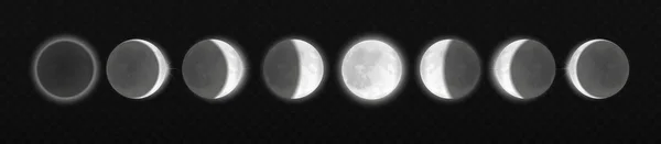 Zaćmienie Księżyca, różne fazy, realistyczne światło księżyca w etapach od pełni do cienkiego księżyca — Wektor stockowy
