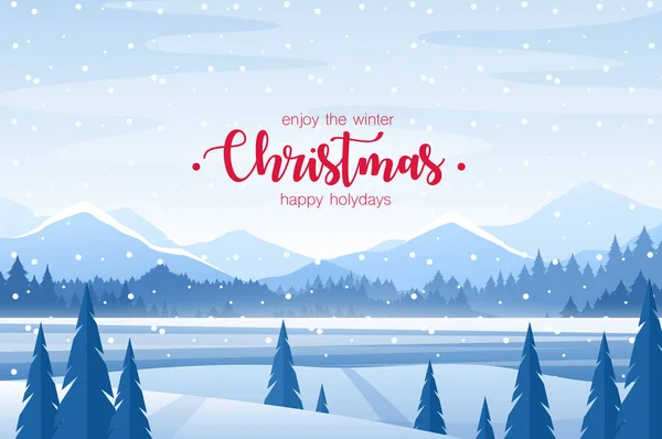Kış karlı manzaralı Mutlu Noeller kartı — Stok Vektör