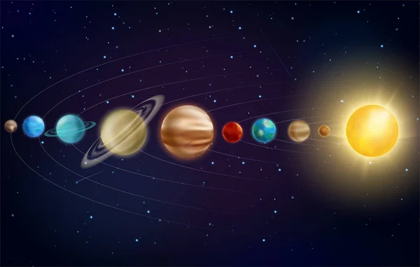 Naprendszer bolygók, 3d galaxis, Föld Mars Merkúr Szaturnusz Uránusz Jupiter Vénusz Neptun — Stock Vector