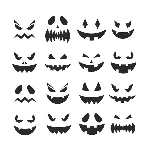 Halloween pumpkin jack-o-lantern faces, October party scary black clipart collection