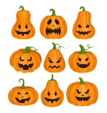 Balkabağı Cadılar Bayramı korkunç yüzleri, canavar balkabakları, Cadılar Bayramı partisi için Jack Lantern.