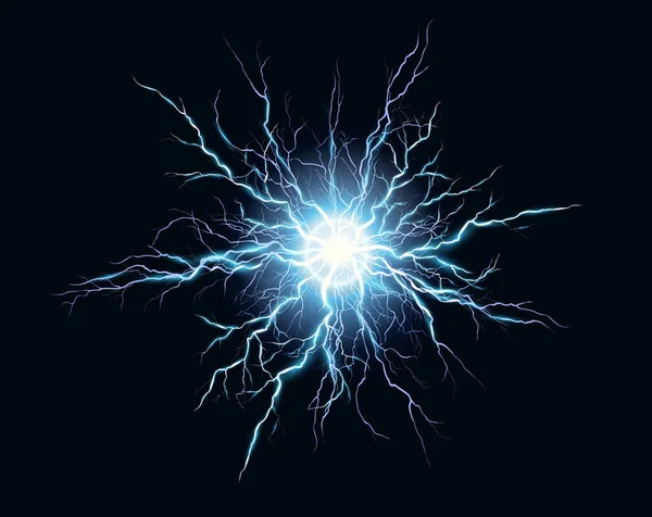 Ilustração elétrica do vetor do relâmpago da esfera, tempestade abstrata da explosão da eletricidade ou raio no céu escuro, fundo da faísca do trovão da luz do flash —  Vetores de Stock