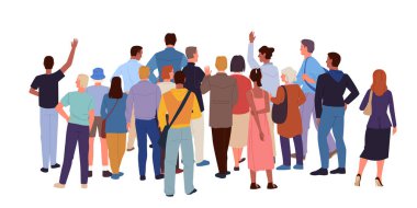 Çeşitli yaş ve cinsiyetler, sosyal etkileşim, topluluk birliği, iletişim, izole vektör illüstrasyonunda toplanan çok kültürlü kalabalığın arka planı