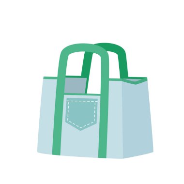 Yeşil saplı basit izole plaj çantası ve beyaz arkaplan vektör illüstrasyonunda cep