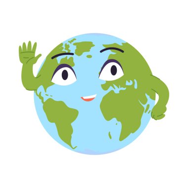 Eğitimsel kullanım vektör çizimi için beyaz izole bir arkaplanda sallanan dost canlısı çizgi film gezegeni Dünya karakteri