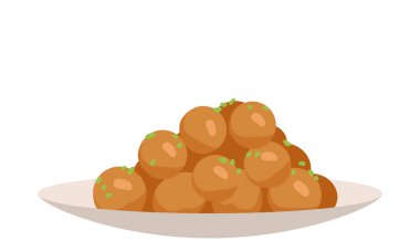 Tabakta gevrek falafel köfteleri servis edilir, otlarla süslenir, Orta Doğu mutfağı kavramları için idealdir, sağlıklı yemek temaları ya da vejetaryen yemek temaları, beyaz arkaplan vektör ilülasyonunda izole edilir.