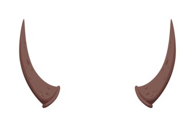 Tasarım vektörü illüstrasyonu için beyaz zemin üzerinde izole edilmiş iki büyük kavisli kahverengi hayvan boynuzu.